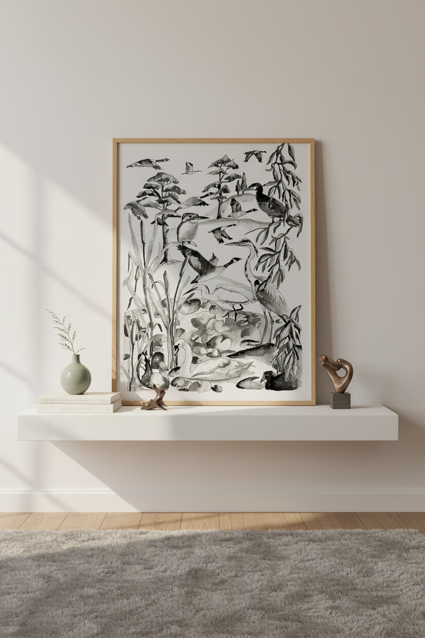 English Riverbank Birds on shelf
