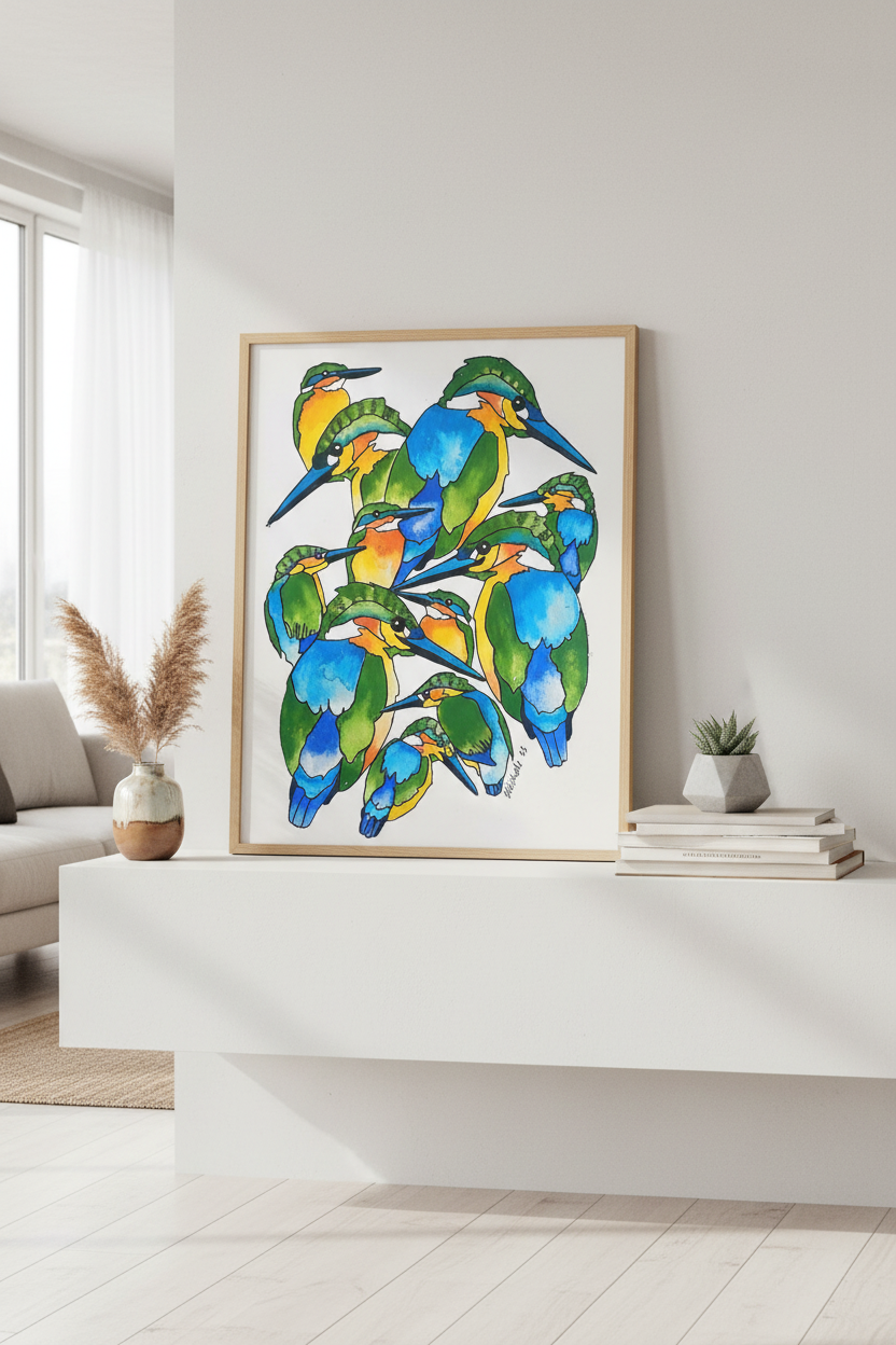 Kingfishers on shelf