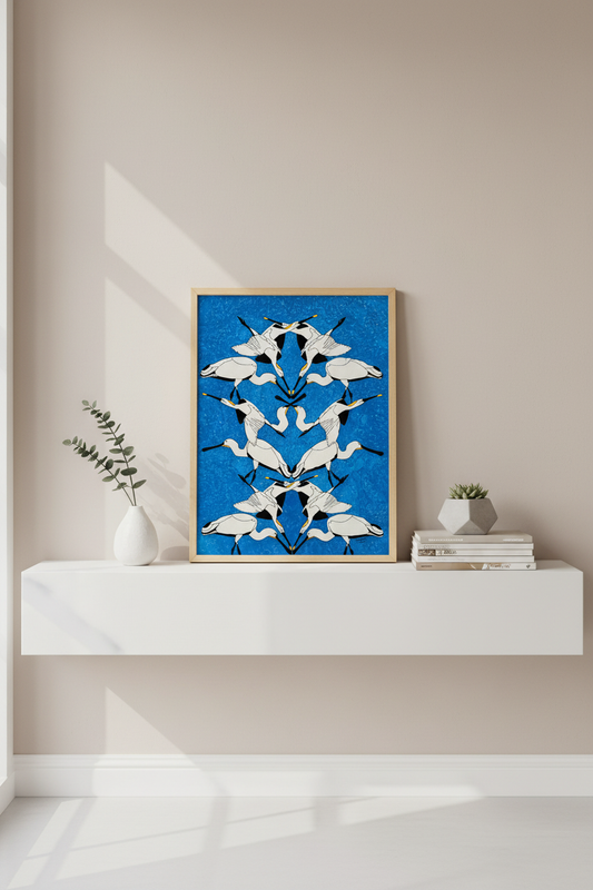 Spoonbills on shelf