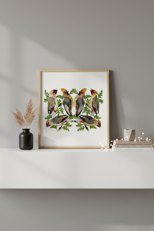 Waxwings on shelf