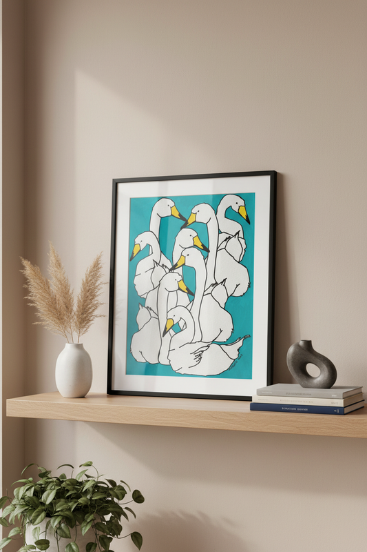 Whooper Swans on shelf